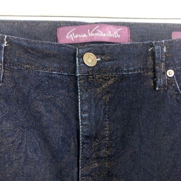 Gloria Vanderbilt Amanda Jeans Missy 6 High Waist Indigo Copper Jacquard Pattern - Picture 3 of 11